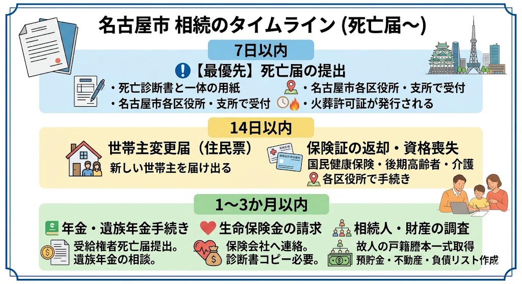 名古屋市で相続が発生したらまず何をする?死亡届から始まる手続き一覧