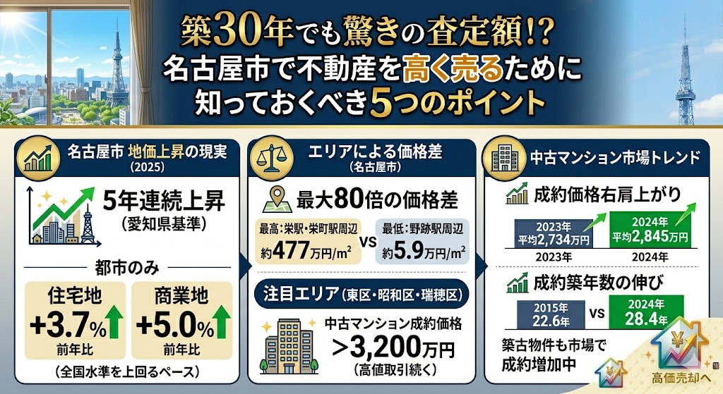 築30年でも驚きの査定額!?名古屋市で不動産を高く売るために知っておくべき5つのポイント