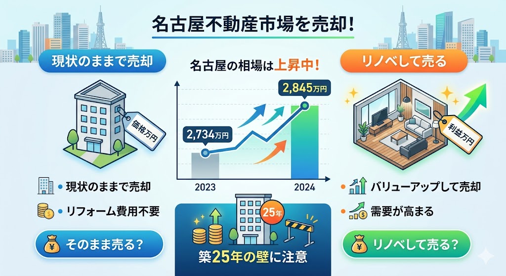 「そのまま売る」vs「リノベして売る」名古屋市の相場データが示す、本当に得をするのはどちらか