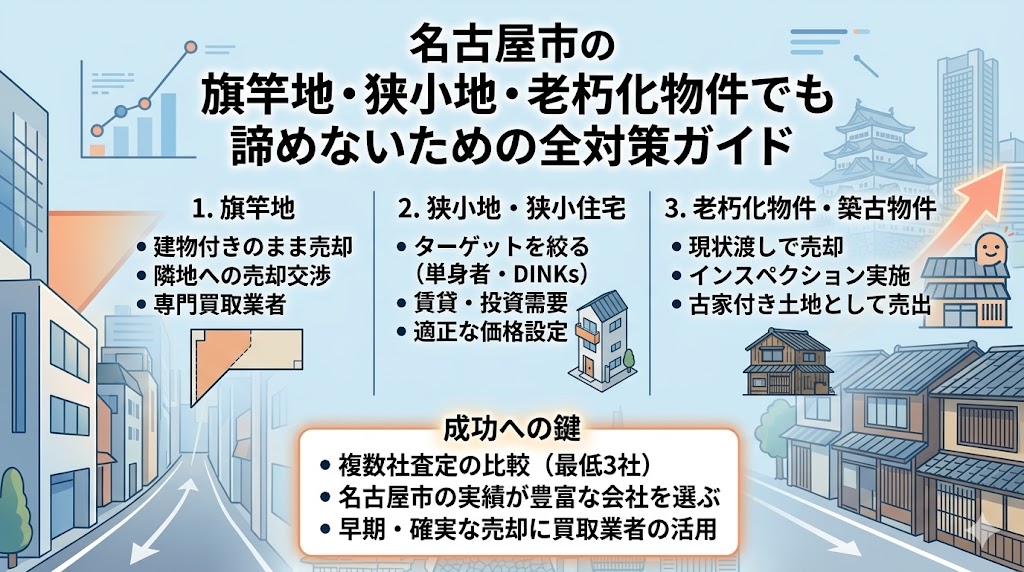 「売れない」は思い込み?名古屋市の旗竿地・狭小地・老朽化物件でも諦めないための全対策ガイド