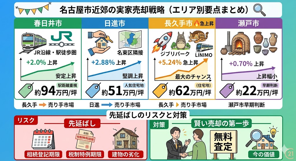 実家が「負動産」になる前に動け!|名古屋市近郊4市(春日井・日進・長久手・瀬戸)売却相場と市場事情を完全解説