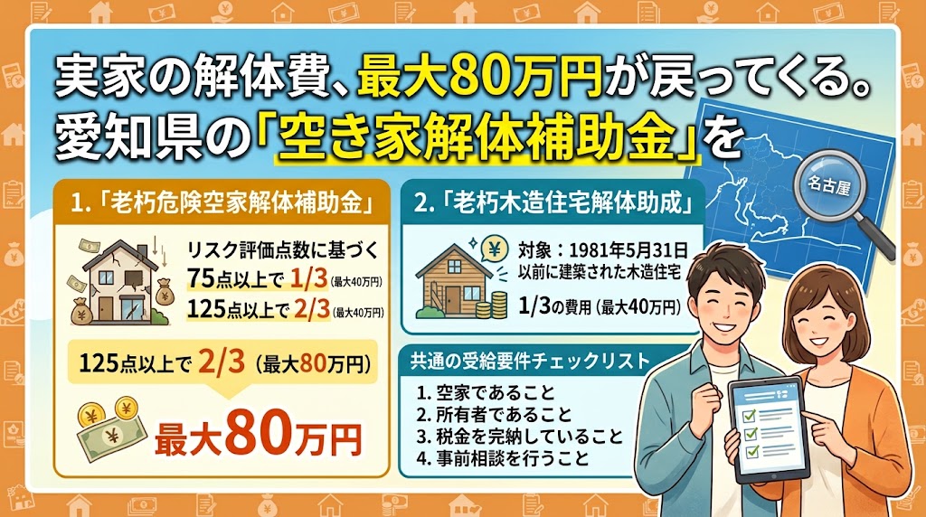 実家の解体費、最大80万円が戻ってくる。愛知県の「空き家解体補助金」を使い倒す全手順【2026年版】