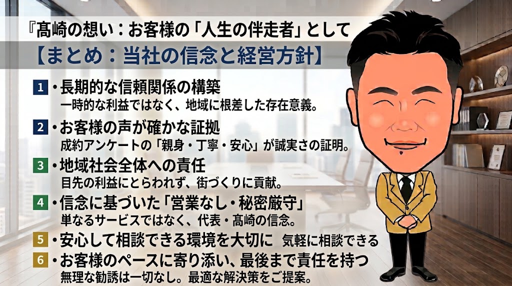 しつこい営業は一切なし!代表・髙崎が“無料相談・秘密厳守”を徹底する理由