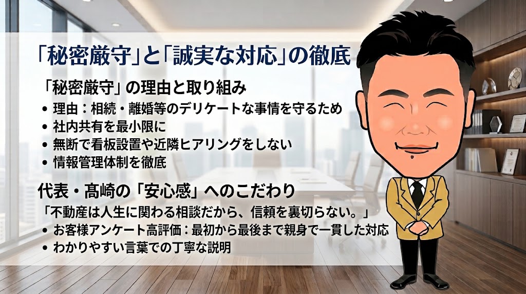 しつこい営業は一切なし!代表・髙崎が“無料相談・秘密厳守”を徹底する理由